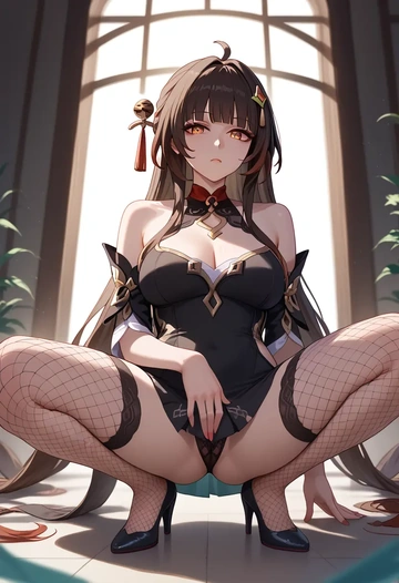 star rail,lingsha,secretary,stockings,sexy, panties  - AI generated anime art