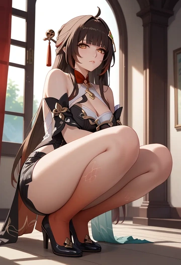 star rail,lingsha,leather,shorts  - AI generated anime art