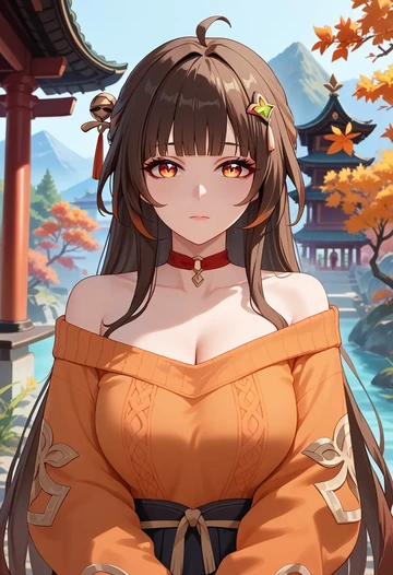 star rail,lingsha,orange,sweater,choker  - AI generated anime art