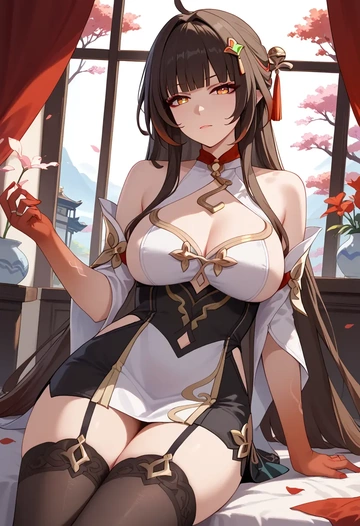 star rail,lingsha,nurse pantyhose,mini skirt, sexy  - AI generated anime art