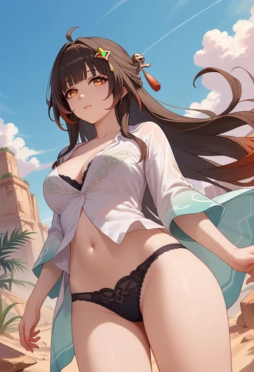 star rail,lingsha,lingerie,sexy  - AI generated anime art