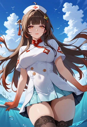 star rail,lingsha,nurse pantyhose,mini skirt, sexy  - AI generated anime art