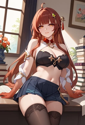 star rail,lingsha,mini skirt,stockings  - AI generated anime art