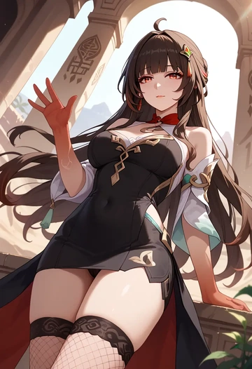 star rail,lingsha,secretary,stockings,sexy, panties  - AI generated anime art