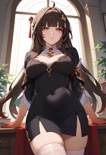 star rail,lingsha,secretary, stockings  - AI generated anime art