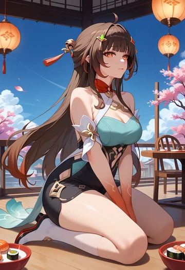 star rail,lingsha,athletic,shorts,sexy  - AI generated anime art