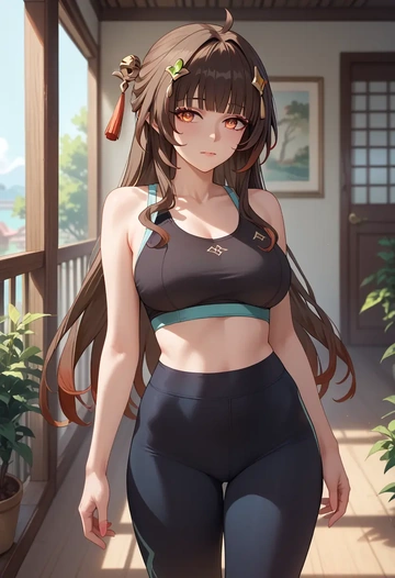 star rail,lingsha,yoga shorts, bra  - AI generated anime art