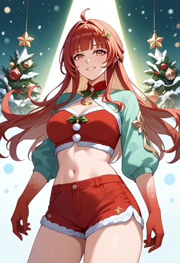 star rail,lingsha,Christmas,red velvet shorts  - AI generated anime art