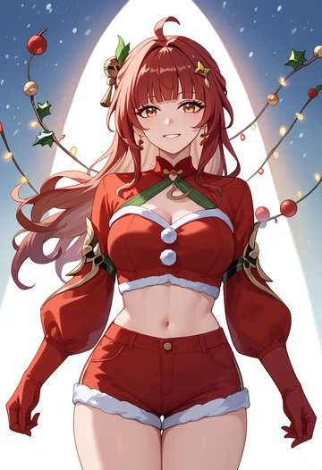 star rail,lingsha,Christmas,red velvet shorts  - AI generated anime art