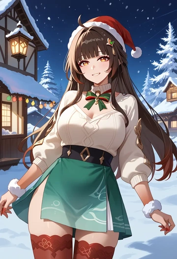 star rail,lingsha,Christmas,sweater dress,stockings  - AI generated anime art