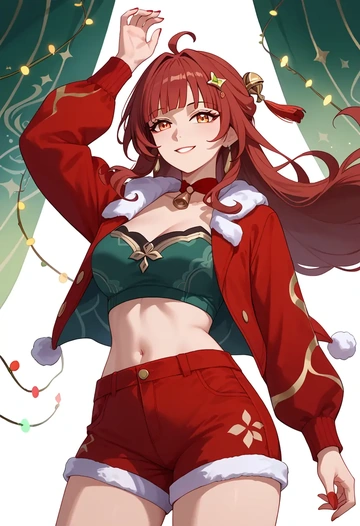 star rail,lingsha,Christmas,red velvet shorts  - AI generated anime art