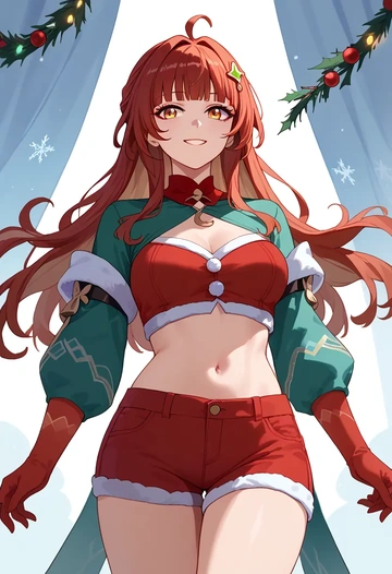 star rail,lingsha,Christmas,red velvet shorts  - AI generated anime art