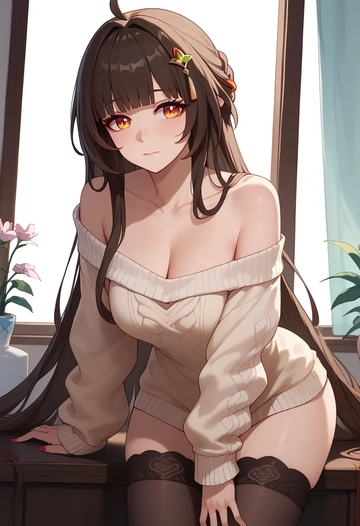 star rail,lingsha,off-shoulder,sweater  - AI generated anime art