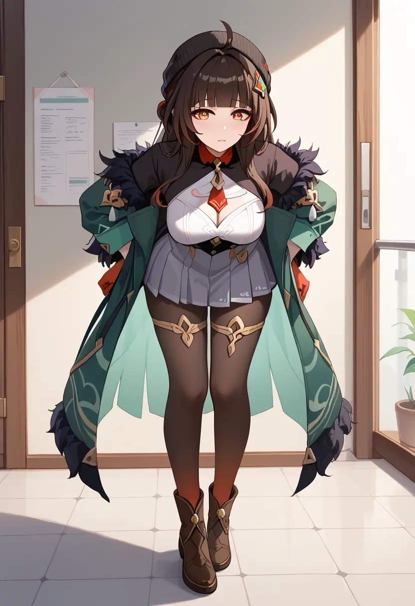 star rail,lingsha,winter,student uniform,duffle coat  - 