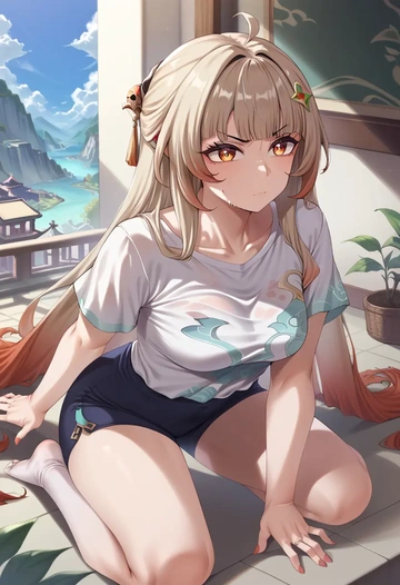 star rail,lingsha,running shirt,shorts,sneakers  - AI generated anime art