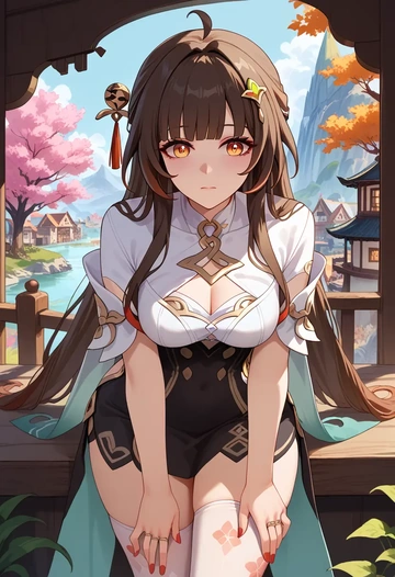 star rail,lingsha,shirt dress,belted,stockings  - AI generated anime art