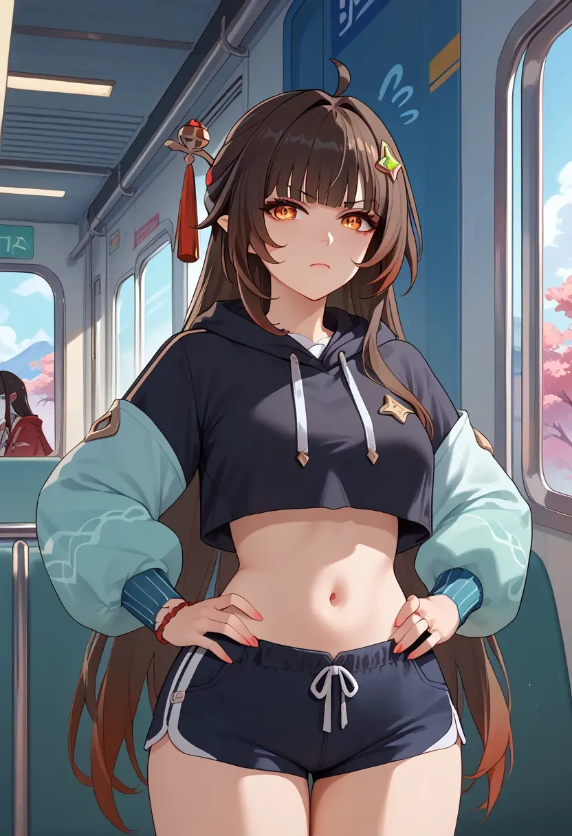 star rail,lingsha,hoodie,cropped,high-waisted joggers  - 