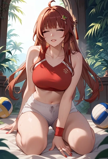 star rail,lingsha,volleyball uniform  - AI generated anime art