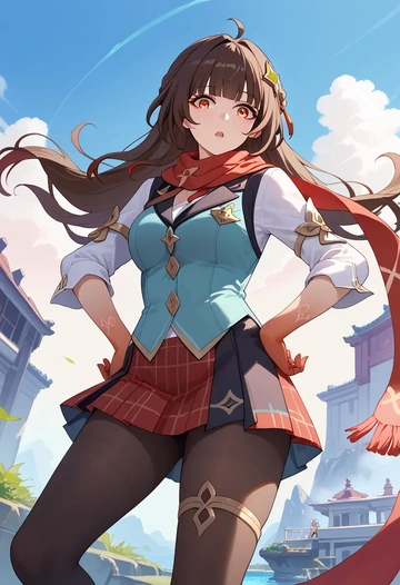 star rail,lingsha,winter,student uniform,vest  - AI generated anime art