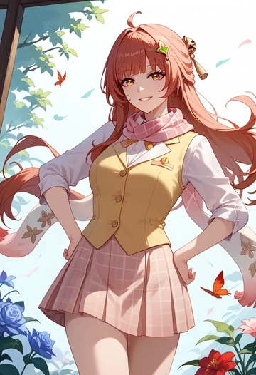 star rail,lingsha,spring,student uniform,vest  - AI generated anime art