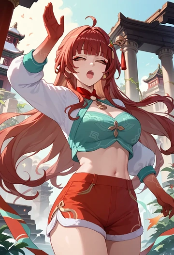 star rail,lingsha,red velvet shorts  - AI generated anime art