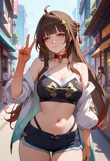 star rail,lingsha,crop top,athletic shorts  - AI generated anime art