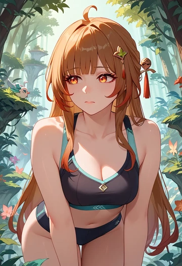 star rail,lingsha,sports bra,high-waisted leggings  - AI generated anime art