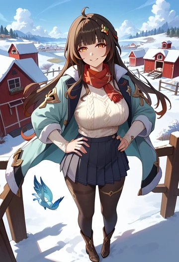 star rail,lingsha,winter,student uniform,puffer coat  - AI generated anime art