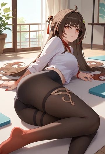 star rail,lingsha,yoga,lying, spread legs,sexy,  - AI generated anime art