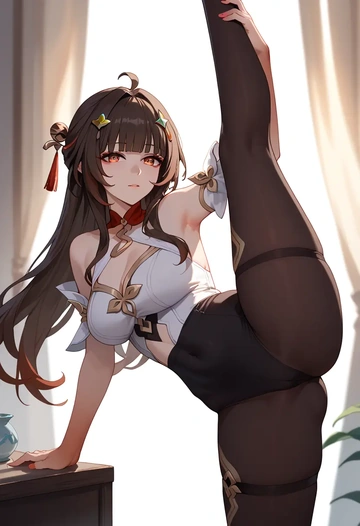 star rail,lingsha,yoga, standing split,sexy,  - AI generated anime art