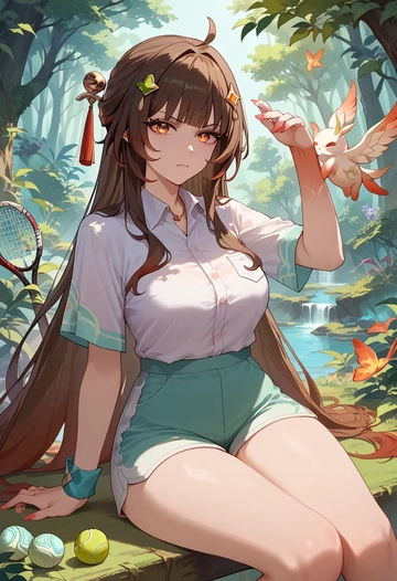 star rail,lingsha,tennis polo,skort  - AI generated anime art