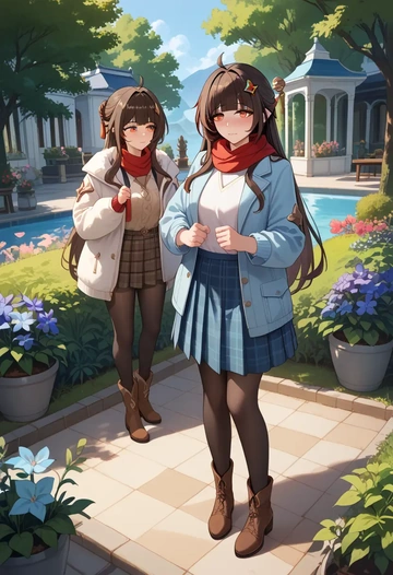 star rail,lingsha,winter,student uniform,down jacket  - AI generated anime art