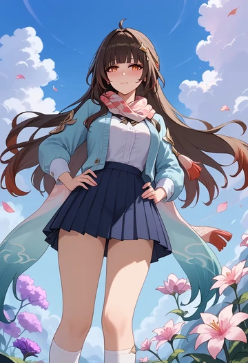 star rail,lingsha,spring,student uniform,cardigan  - AI generated anime art