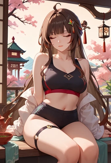 star rail,lingsha,sports bra,wide-leg joggers  - AI generated anime art