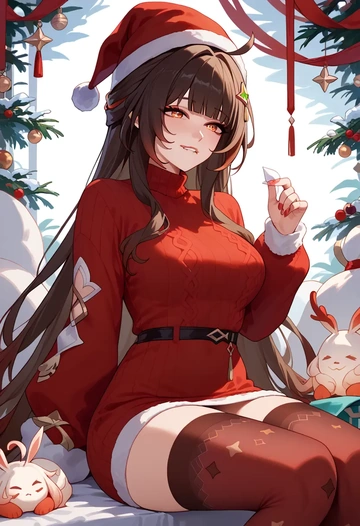 star rail,lingsha,Christmas,sweater dress,stockings  - AI generated anime art