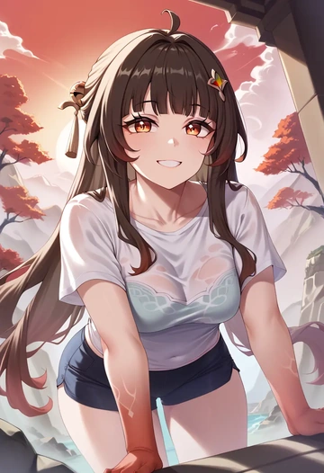 star rail,lingsha,running shirt,shorts,sneakers  - AI generated anime art