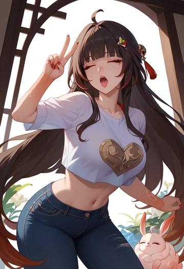 star rail,lingsha,crop top  - AI generated anime art