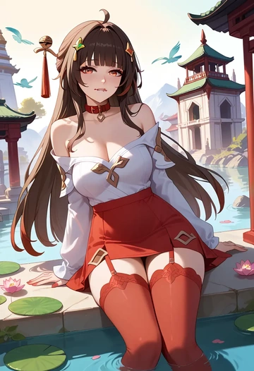 star rail,lingsha,collar,oversized,Thigh garters  - AI generated anime art