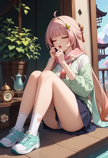 star rail,lingsha,spring,student uniform,knit sweater  - AI generated anime art