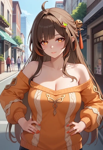 star rail,lingsha,orange,sweater  - AI generated anime art