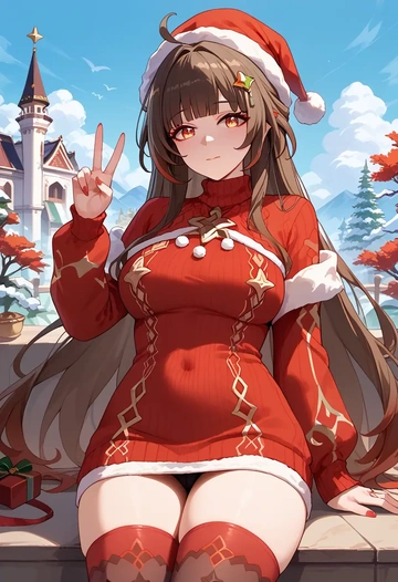 star rail,lingsha,Christmas,sweater dress,stockings  - AI generated anime art