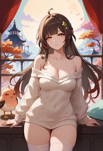 star rail,lingsha,off-shoulder,sweater  - AI generated anime art