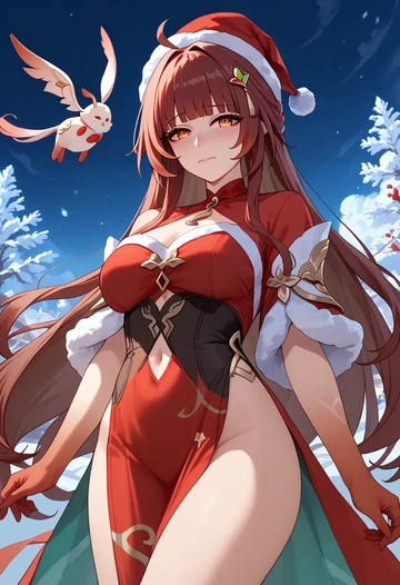 star rail,lingsha,Christmas,red velvet dress  - AI generated anime art