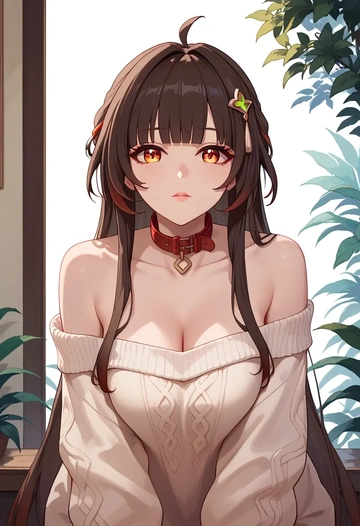 star rail,lingsha,sweater,off-shoulder,collar  - AI generated anime art