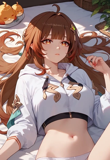 star rail,lingsha,crop hoodie,shorts  - AI generated anime art