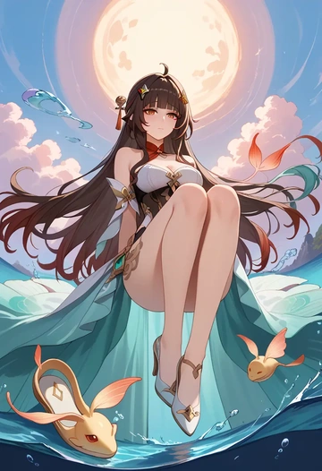 star rail,lingsha,gown,strapless,mermaid silhouette  - AI generated anime art