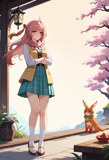 star rail,lingsha,spring,student uniform,vest  - AI generated anime art