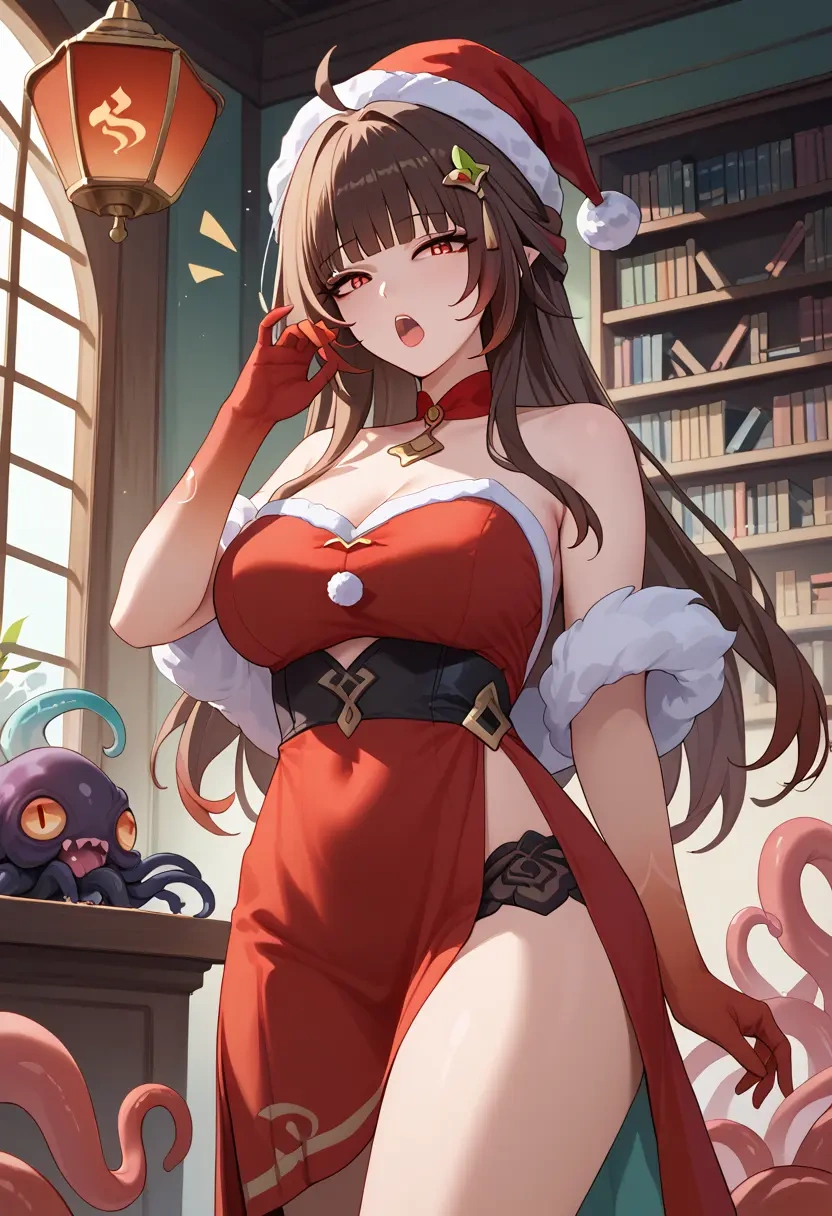 star rail,lingsha,Christmas,red velvet dress  - 