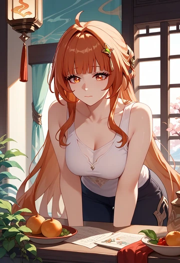 star rail,lingsha,tank top,mesh,cycling shorts  - AI generated anime art