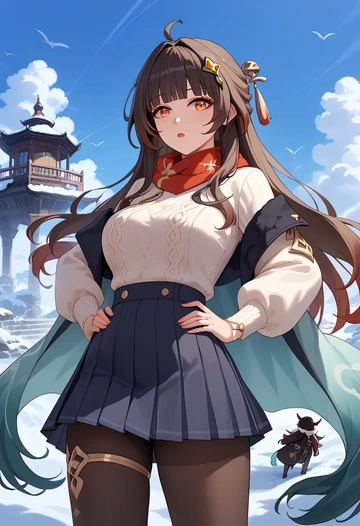 star rail,lingsha,winter,student uniform,puffer coat  - AI generated anime art